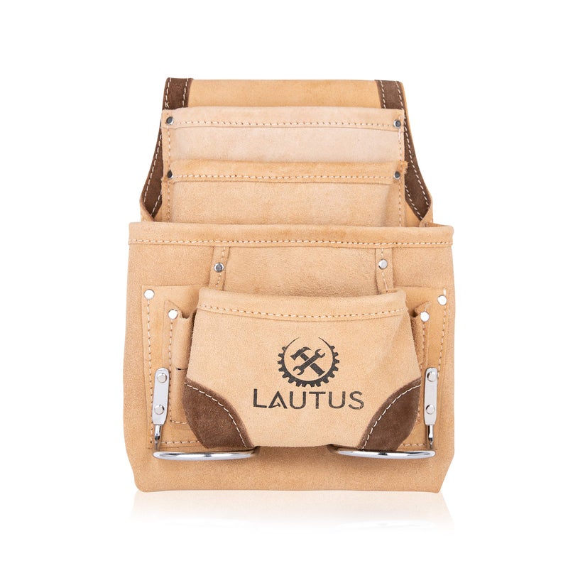 LAUTUS Leather Tool Pouch Bag |Carpenter, Construction, Framers, Handyman |2 Hammer Holders, 10 Pockets| - Image 1